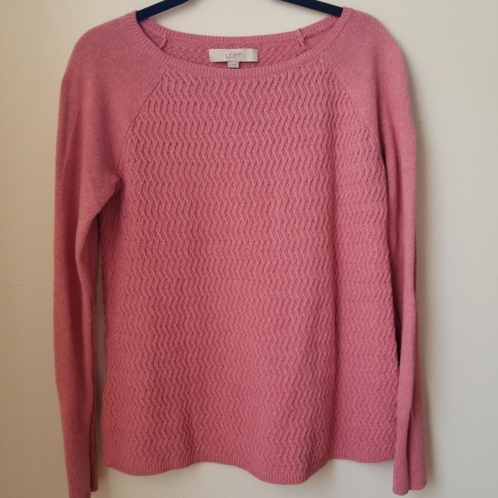 Loft Pink Light Woven Textured Sweater Medium